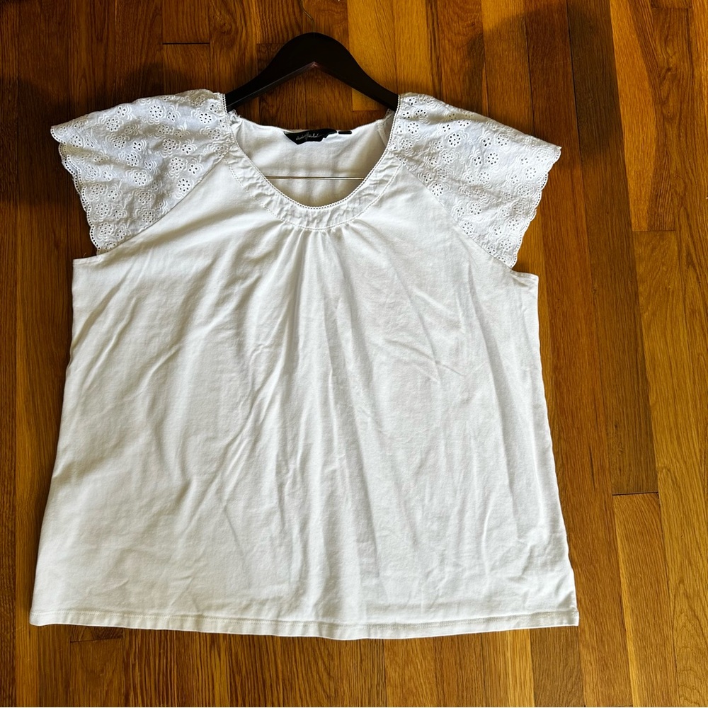 Elisabet Hasselbeck Women's XL White Mixed Media Blouse Eyelet Lace Top